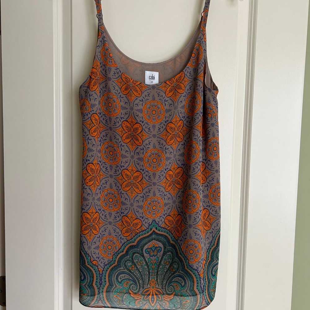 Cabi Loose Orange, Brown, and Blue Boho Print Tank Top